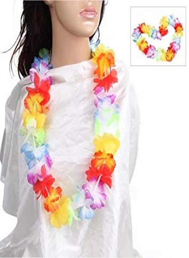 evisha Hawaiian Hula Garland/Pool Party Set of 4pcs (1 Garland,1 Tiara,2 Bracelet)- Multi Color - Image 3